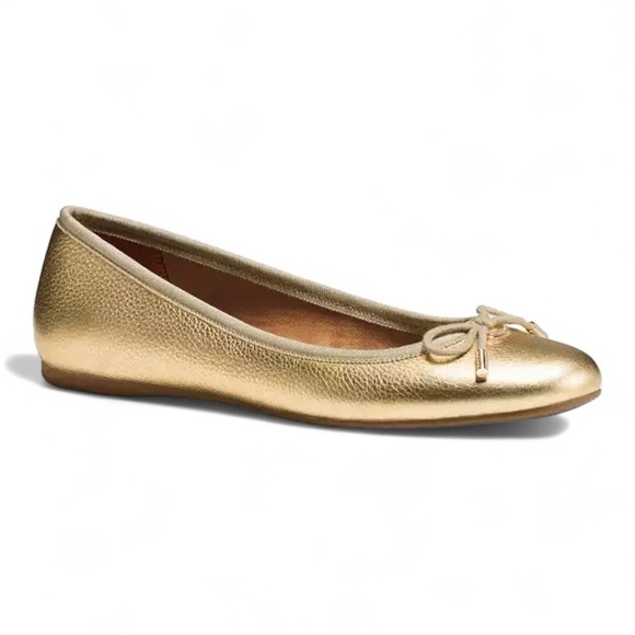 Coach Shoes - COACH LARA Q8259 METALLIC TUMBLED GOLD ROUND TOE HOLIDAY CLASSIC BALLERINA FLAT